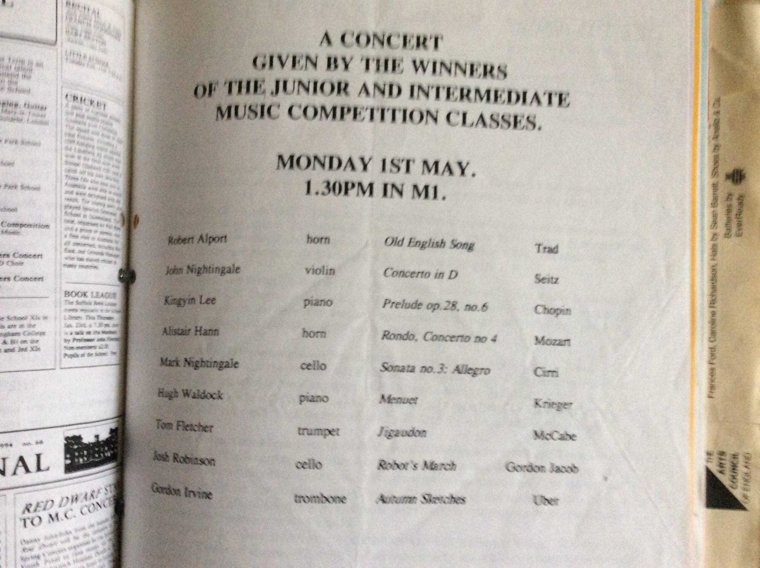 Winner's Concert Programme 1995