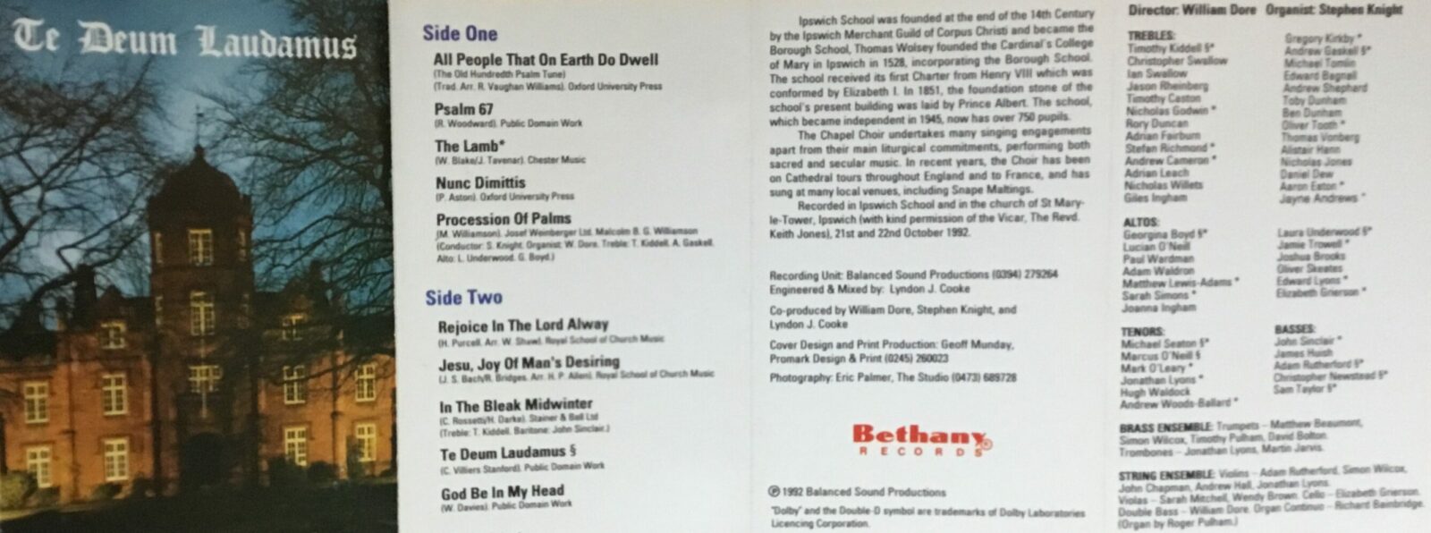 Te Deum Laudamus ISCC on Bethany Records 1992 (Cassette Cover)