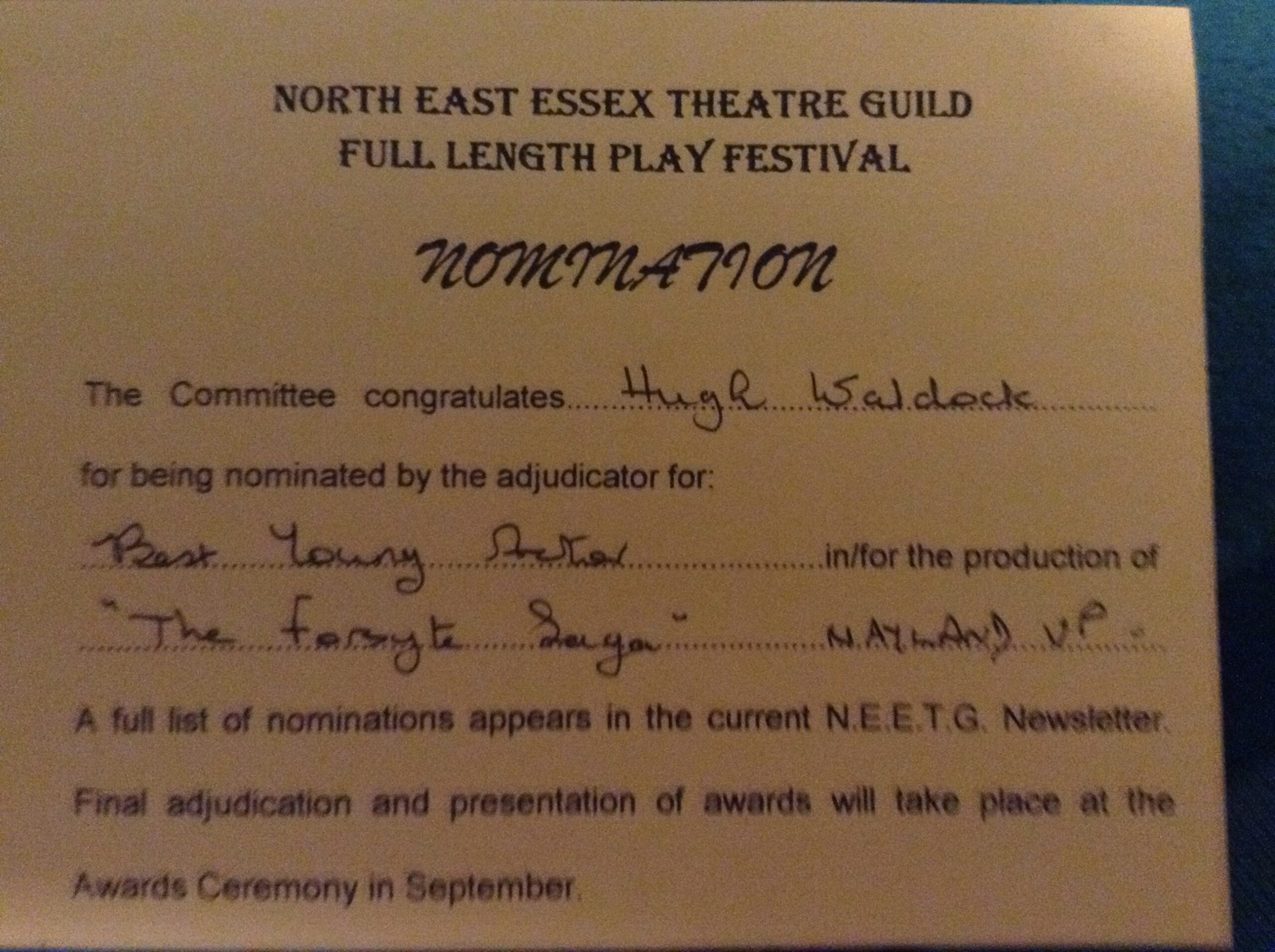 Nomination for Best Young Actor 1996