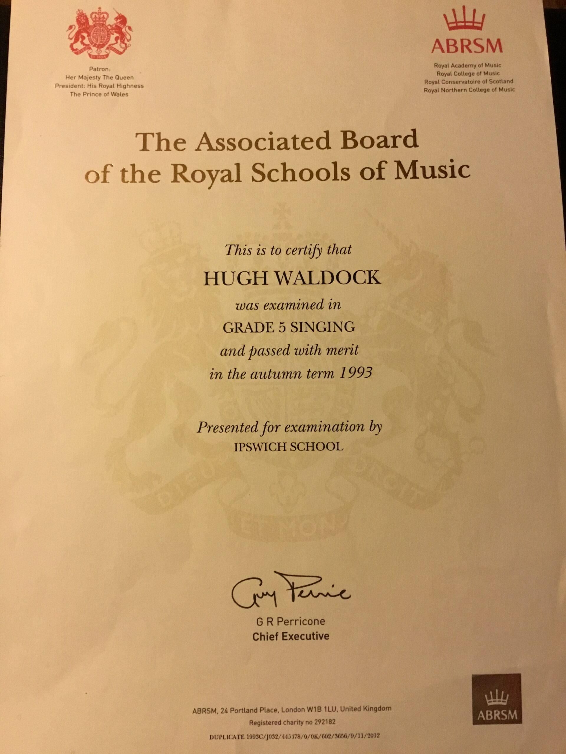 Grade 5 Singing 1993 ISJB Cert Grade 5 Singing 1993 ISJB Cert