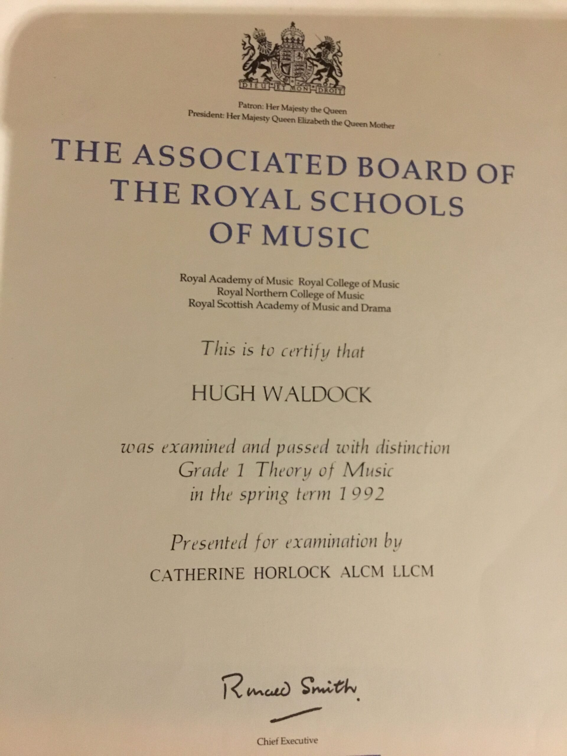 Grade 1 Thoery distinction 1992 Grade 1 Thoery distinction 1992